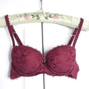 Aerie Bra 34A Pushup Demicup Lace Red Juliet